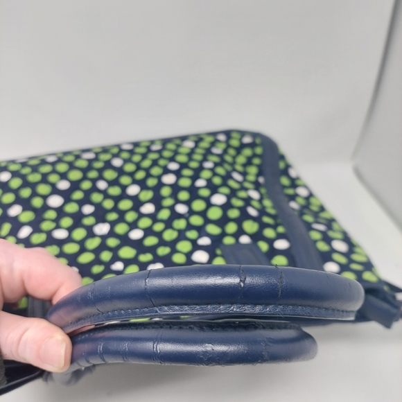 Vera Bradley Lucky Dots Trapeze Tote Navy Blue With Green White Polka Dots - Picture 4 of 12